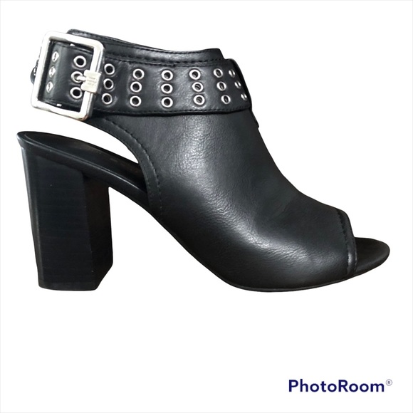 Tommy Hilfiger Slingback Peep Toe Bootie Chunky 3.5” Heel BLACK Size 7 - Picture 2 of 15